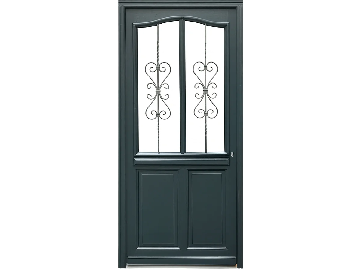 Porte D'Entrée Bois Vitrée, Sabrina , Gris Ral7016, H,215Xl,90 P,Gauche Cote Tableau