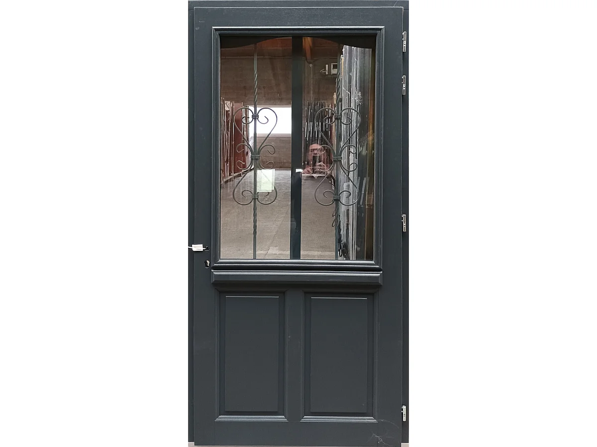 Porte D'Entrée Bois Vitrée, Sabrina , Gris Ral7016, H,215Xl,90 P,Gauche Cote Tableau