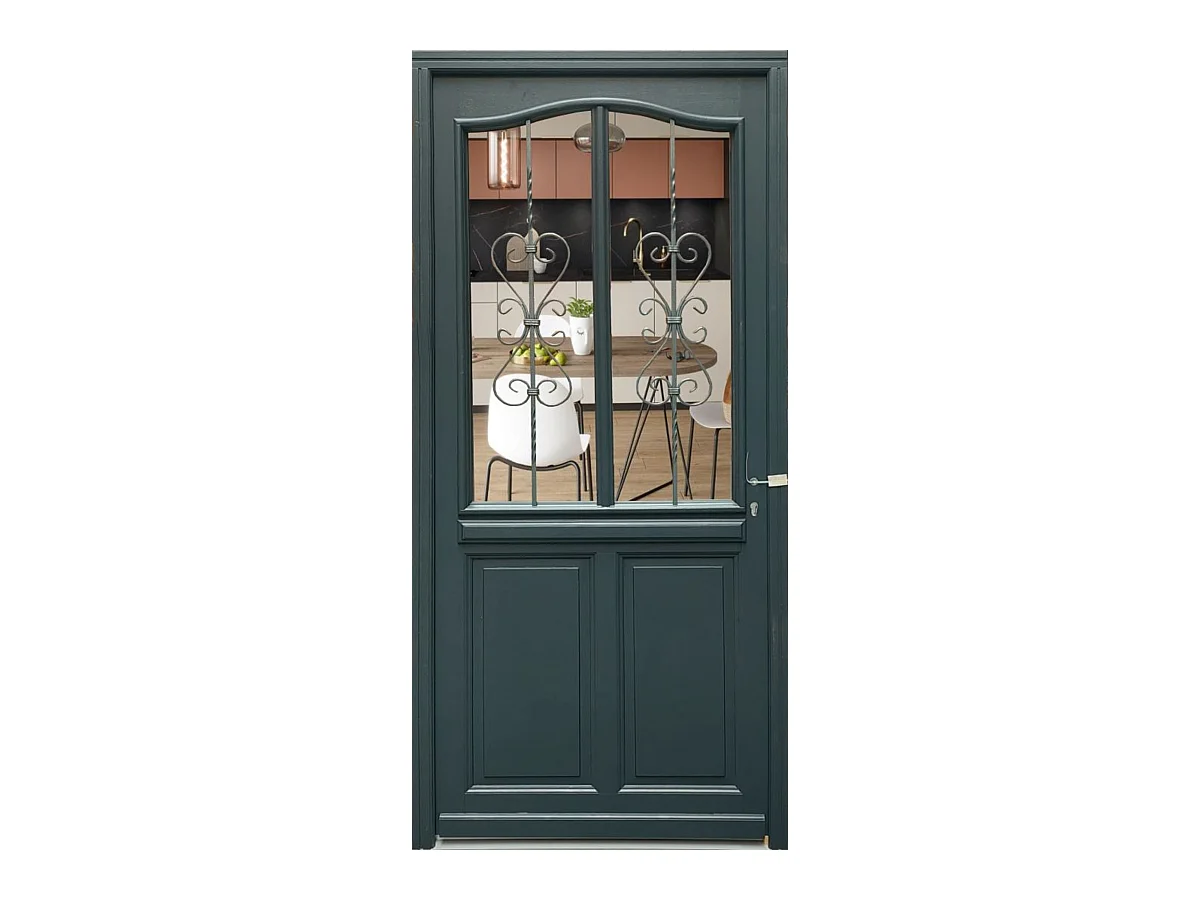 Porte d'entree Bois vitree, Sabrina , gris RAL7016, H,215xl,90  p,gauche  Cote Tableau + Poignee Et Barillet (ref 010403FP)