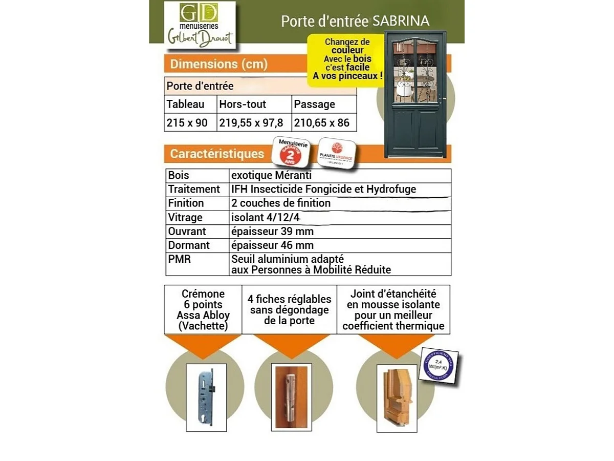 Porte D'Entrée Bois Vitrée, Sabrina , Gris Ral7016, H,215Xl,90 P, Droit Cote Tableau