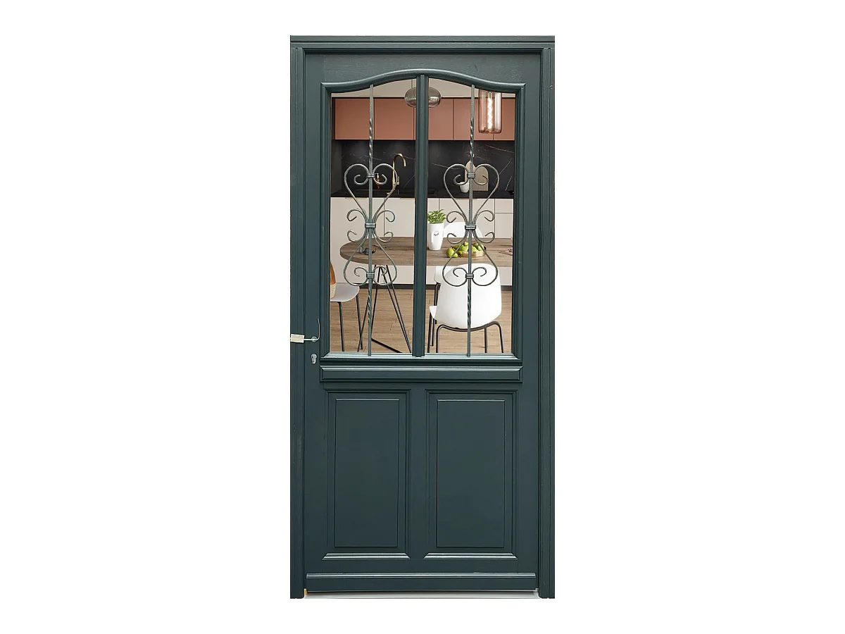 Porte D'Entrée Bois Vitrée, Sabrina , Gris Ral7016, H,215Xl,90 P, Droit Cote Tableau