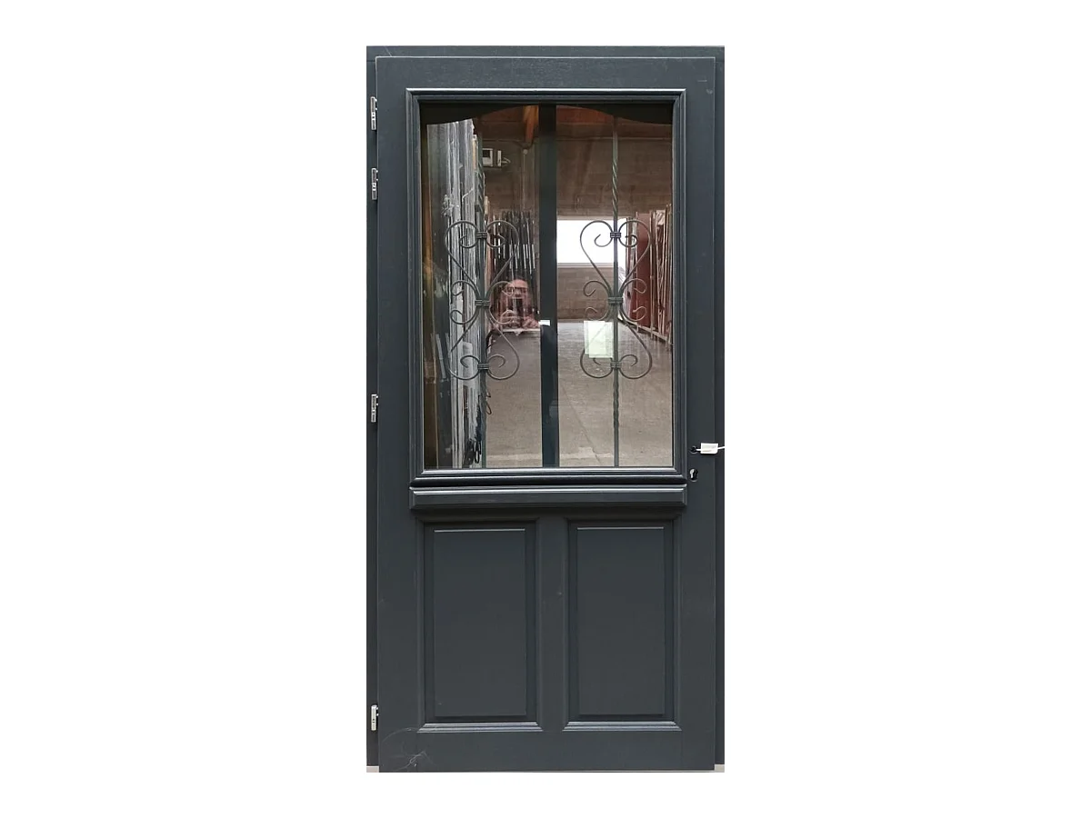 Porte D'Entrée Bois Vitrée, Sabrina , Gris Ral7016, H,215Xl,90 P, Droit Cote Tableau
