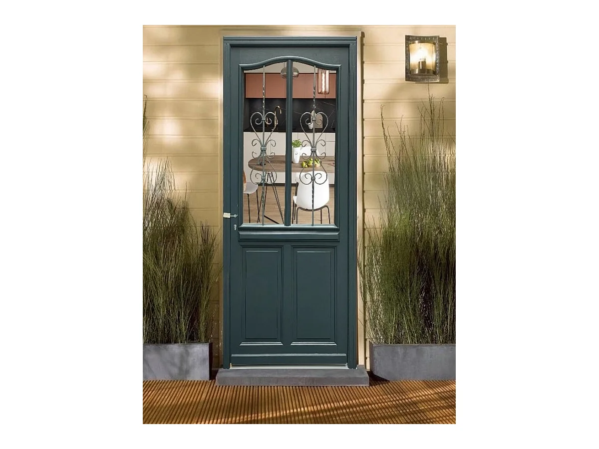 Porte D'Entrée Bois Vitrée, Sabrina , Gris Ral7016, H,215Xl,90 P, Droit Cote Tableau