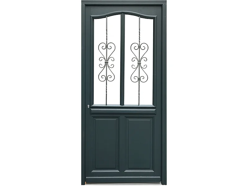 Porte D'Entrée Bois Vitrée, Sabrina , Gris Ral7016, H,215Xl,90 P, Droit Cote Tableau