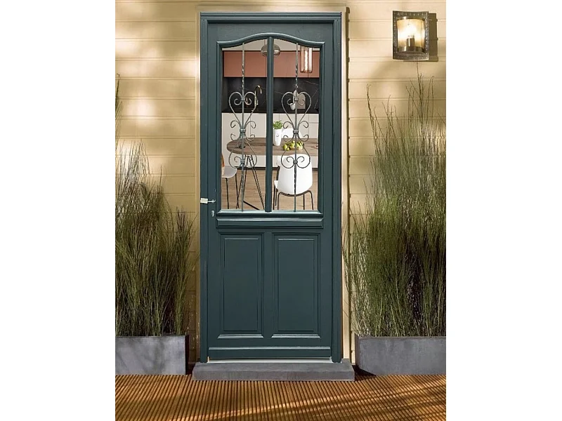 Porte D'Entrée Bois Vitrée, Sabrina , Gris Ral7016, H,215Xl,90 P, Droit Cote Tableau