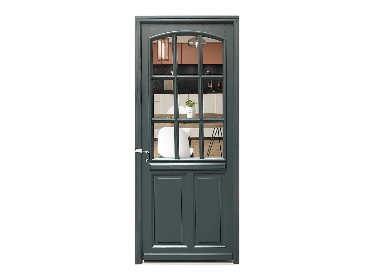Porte D'Entrée Bois Vitrée, Alexa , Gris Ral7016, H,215Xl,80 P, Droit Cote Tableau + Poignée Et Barillet ( Ref 010723No)
