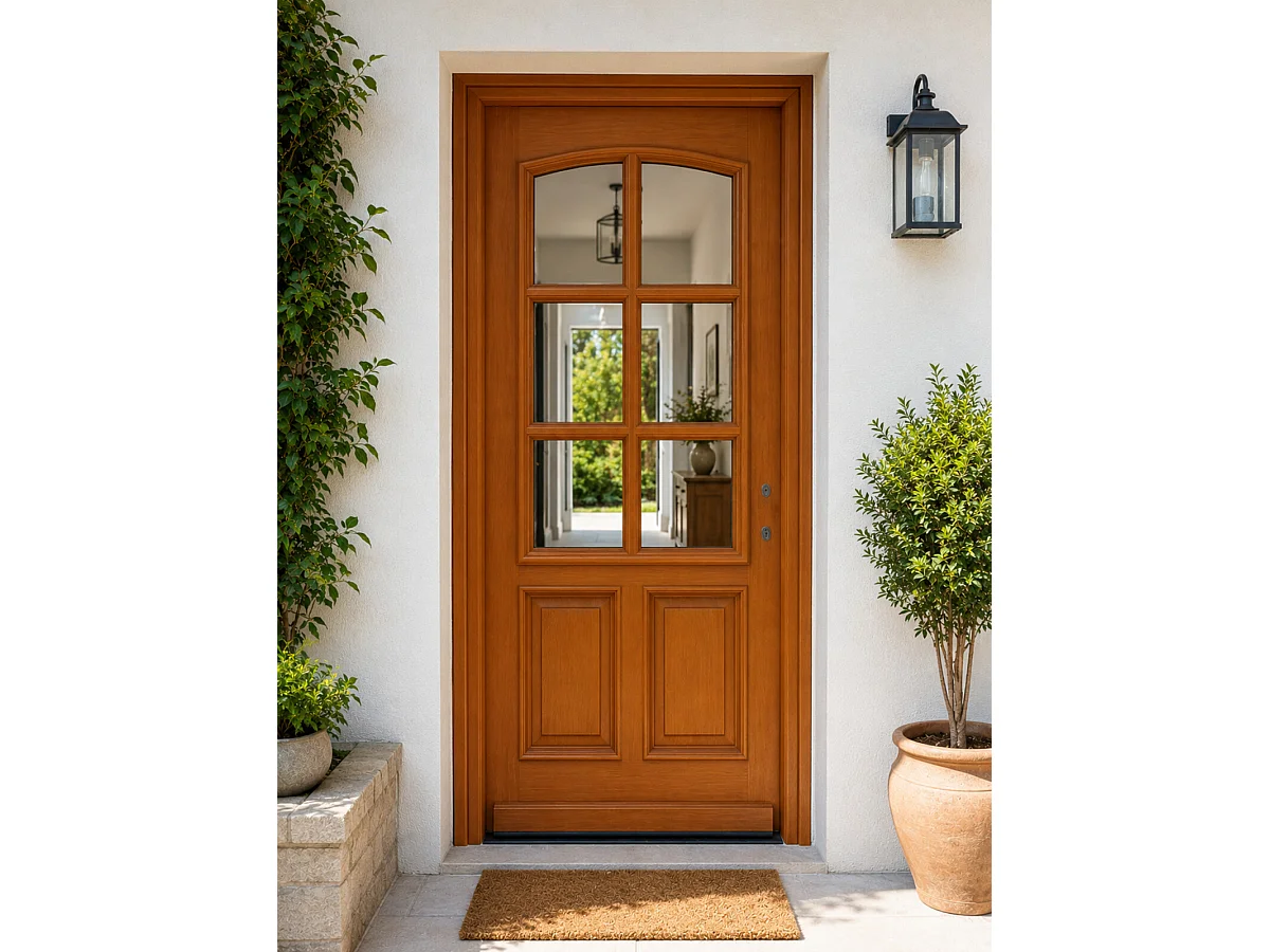 Puerta de entrada de madera con vidrio Agatha, H.215 x 80 cm, lado de la tabla a la izquierda, GD MENUISERIES sin manilla