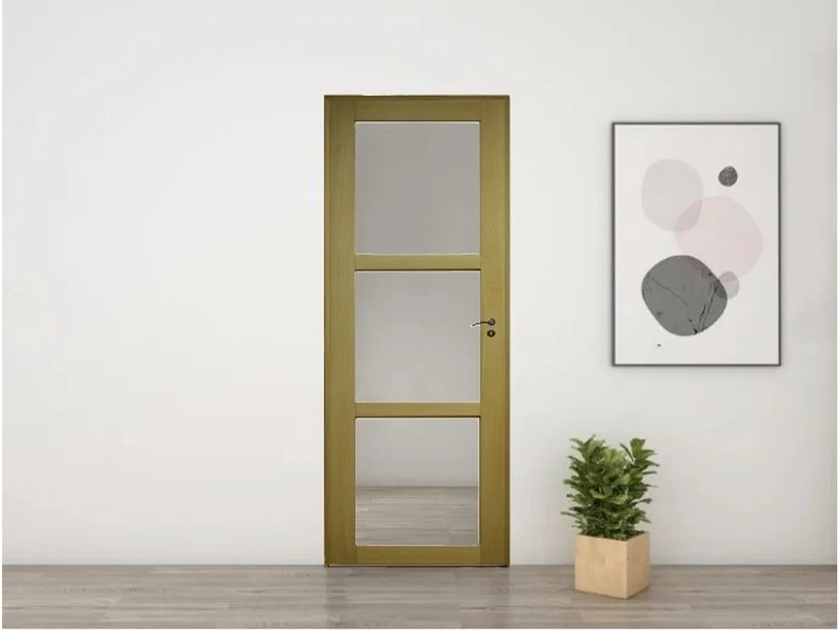 Bloc Porte Ayous Vitrage Transparent H204 X L73 Poussant Gauche Cotes Tableau +poignee Gd Menuiseries