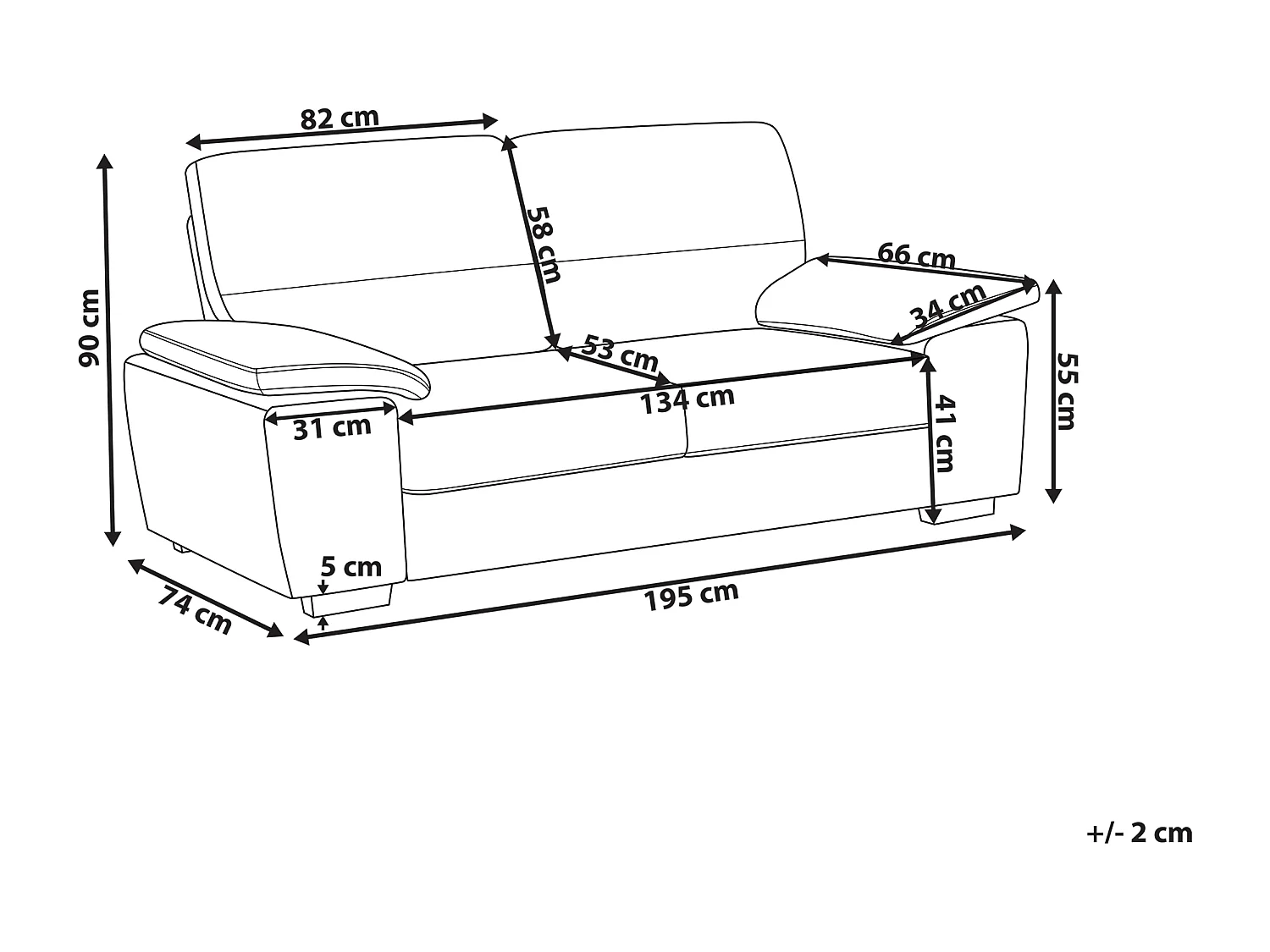 Klassisches 3-Sitzer Sofa Stoffbezug braun mit breiten Armlehnenkissen Vogar