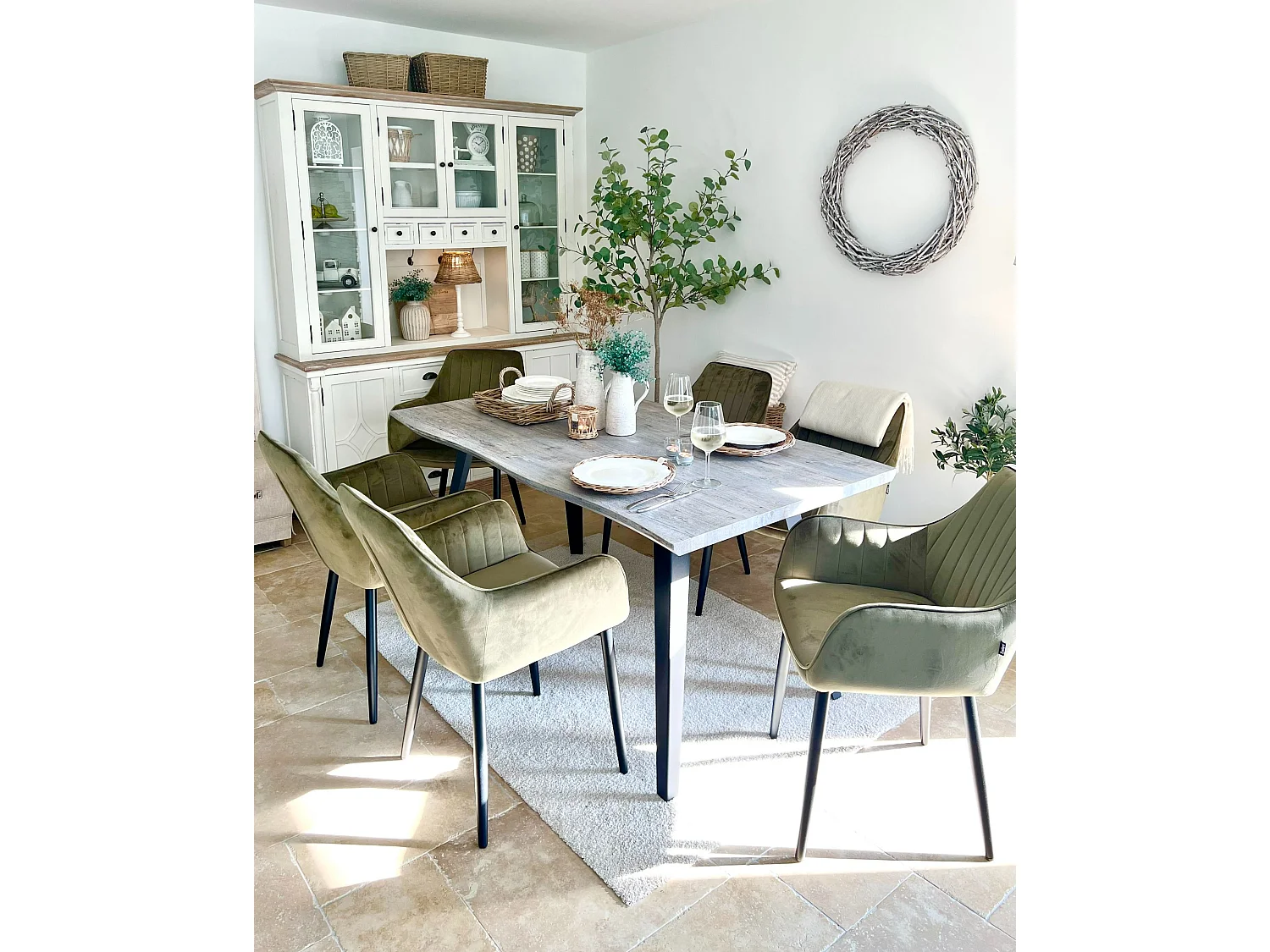 Lot de 2 chaises de salle à manger WELLSTON Velours Vert olive