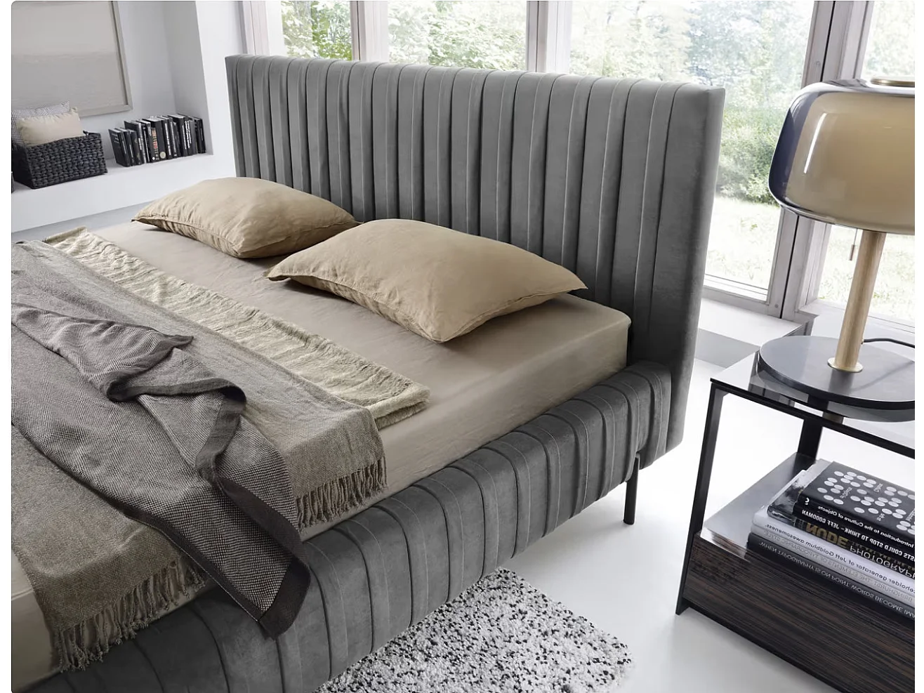 Lit coffre Plika prestige – Design et tissu pour un confort absolu-Couleur Gris foncé-180x200