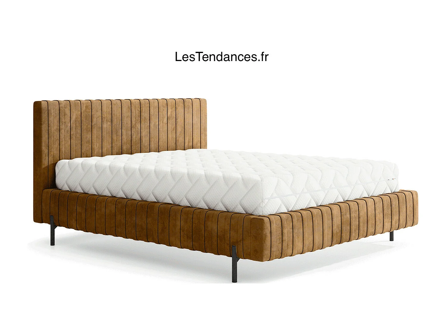 Lit coffre Plika prestige – Design et tissu pour un confort absolu-Couleur Jaune chamoix-160x200