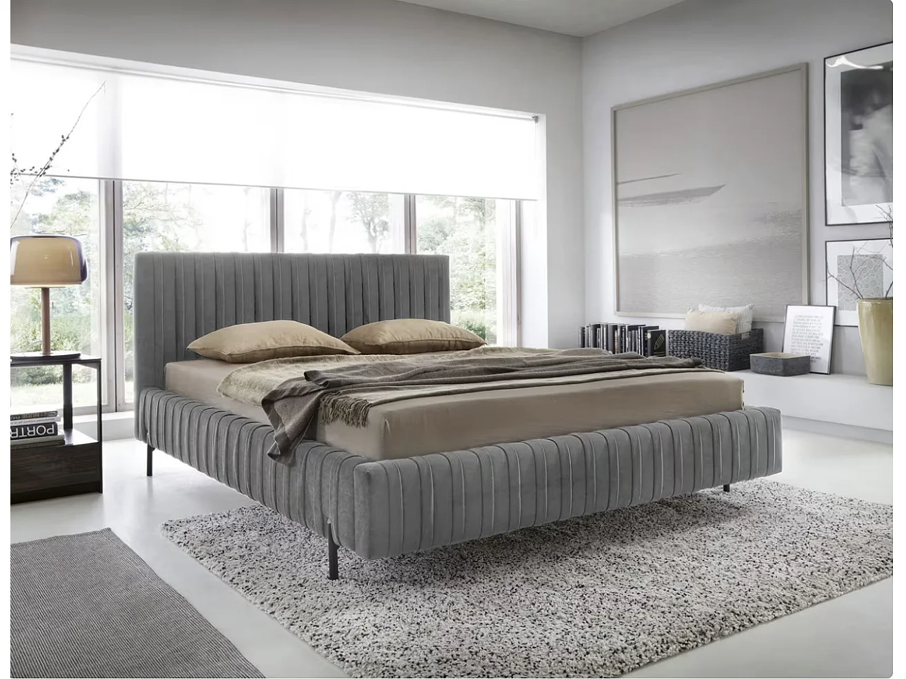 Cama canapé 160x200 con somier Ori Gris oscuro