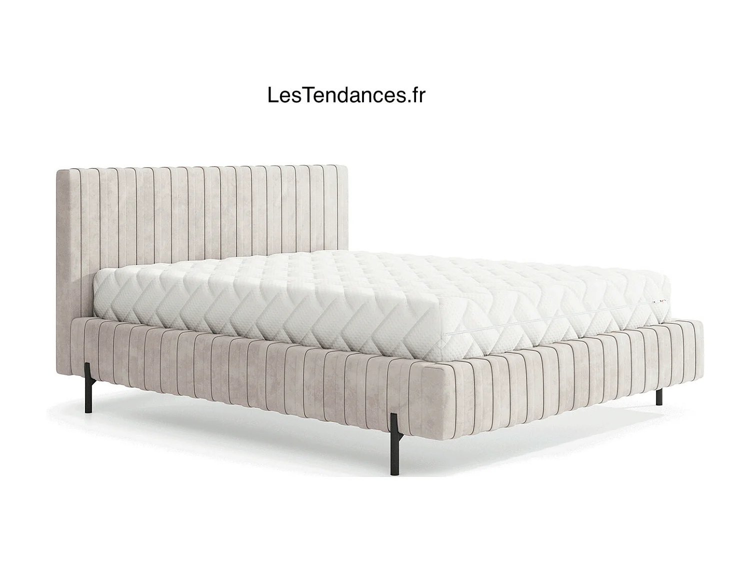 Lit coffre Plika prestige – Design et tissu pour un confort absolu-Couleur Beige clair-160x200