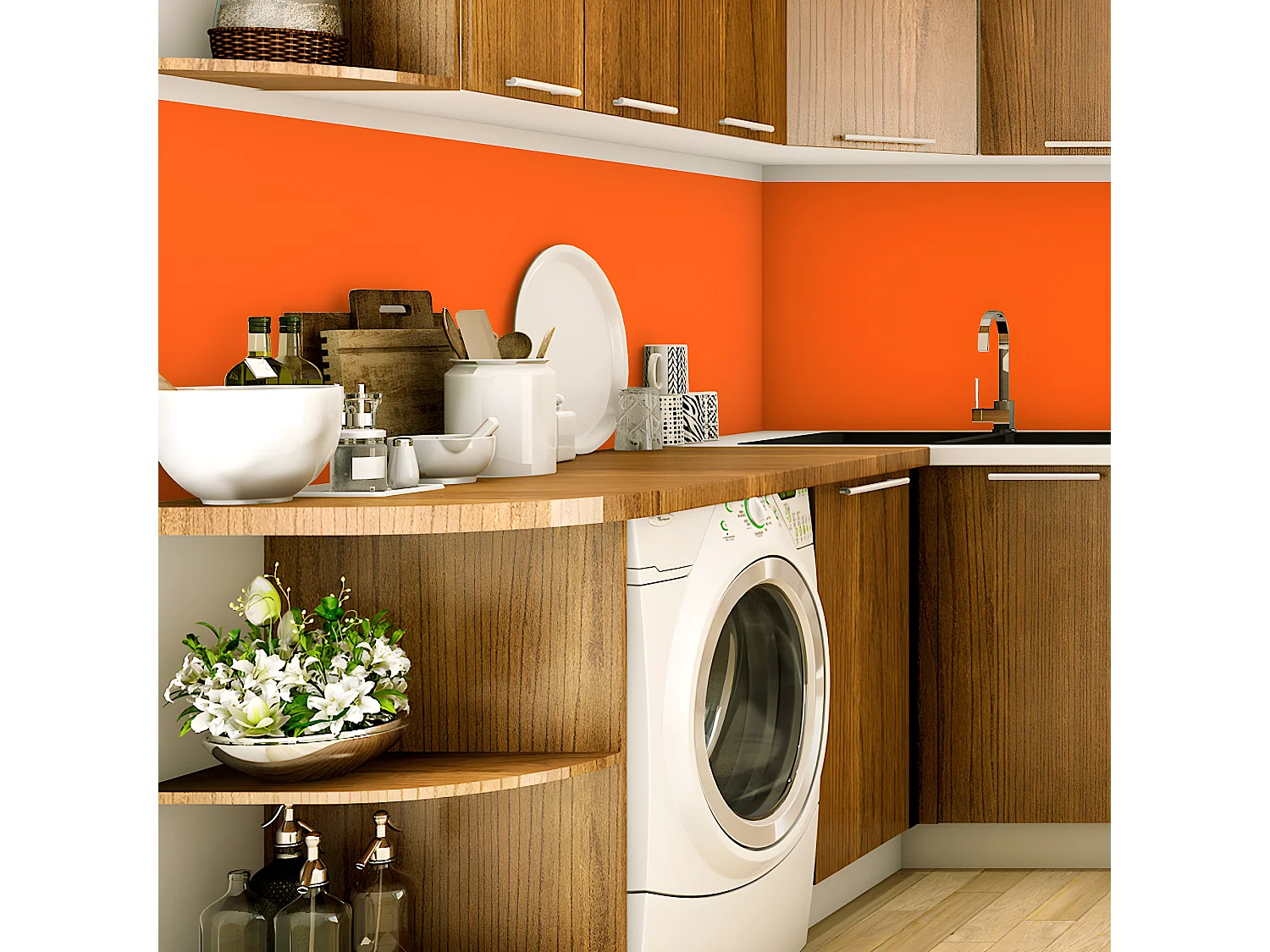 Rouleau adhésif décoratif Vinyle au Mètre - Sticker Lavable Imperméable Mur Cuisine Meubles - 60cmx50m - Orange