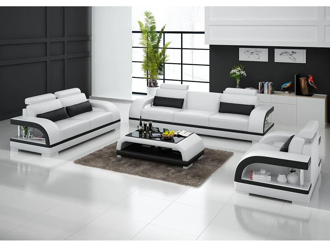 Moderne Ledersofas Sofagarnitur 3+1+1 Sitzer Garnituren Design