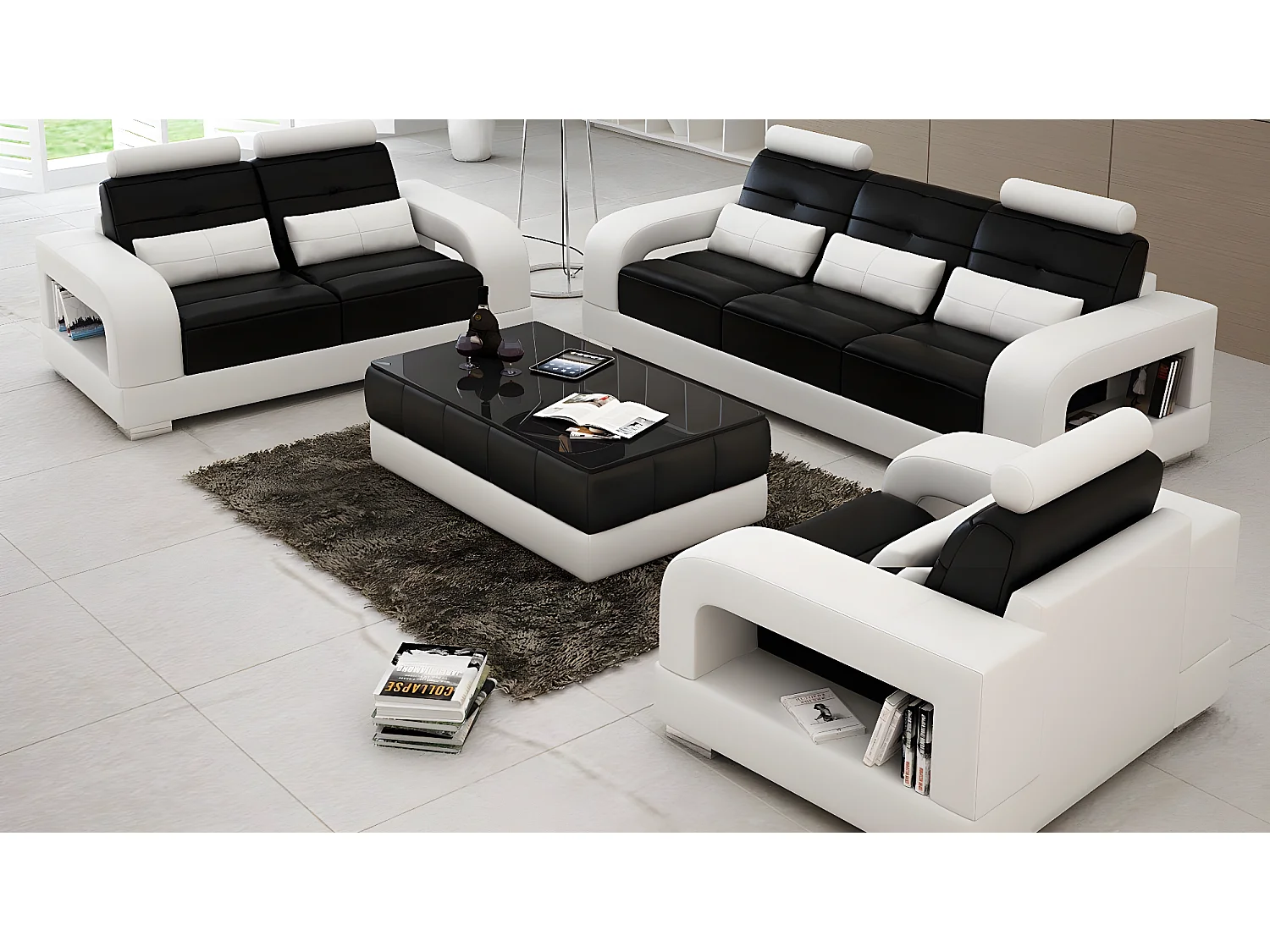 Schwarz-weiße Luxus Sofagarnitur 3+1+1 Sitzer stilvoll Neu