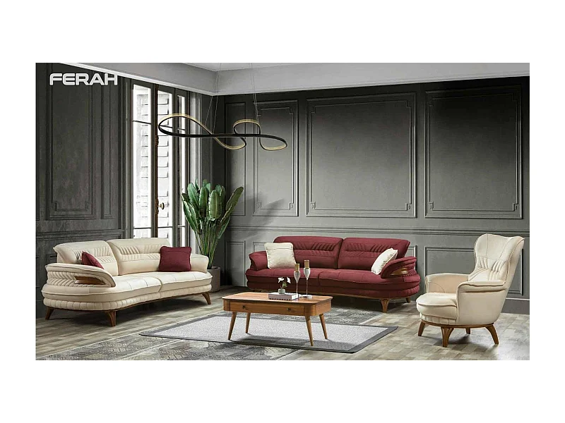 Gruppe Sofagarnitur 3+3+1 Sitzer Luxus Sofa Sessel Sofas Stoff Klassisches Set
