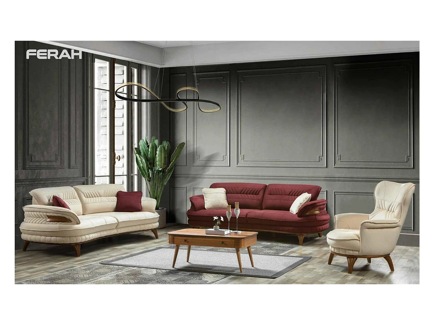 Gruppe Sofagarnitur 3+3+1 Sitzer Luxus Sofa Sessel Sofas Stoff Klassisches Set