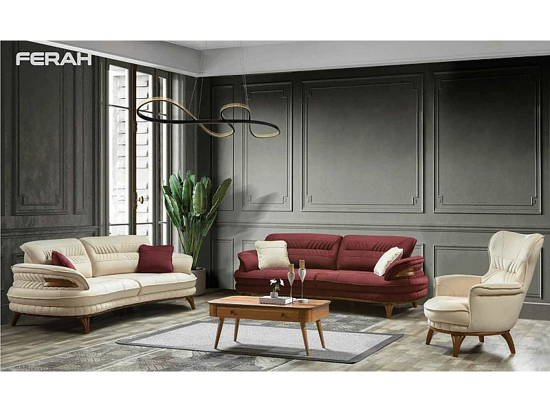 Gruppe Sofagarnitur 3+3+1 Sitzer Luxus Sofa Sessel Sofas Stoff Klassisches Set