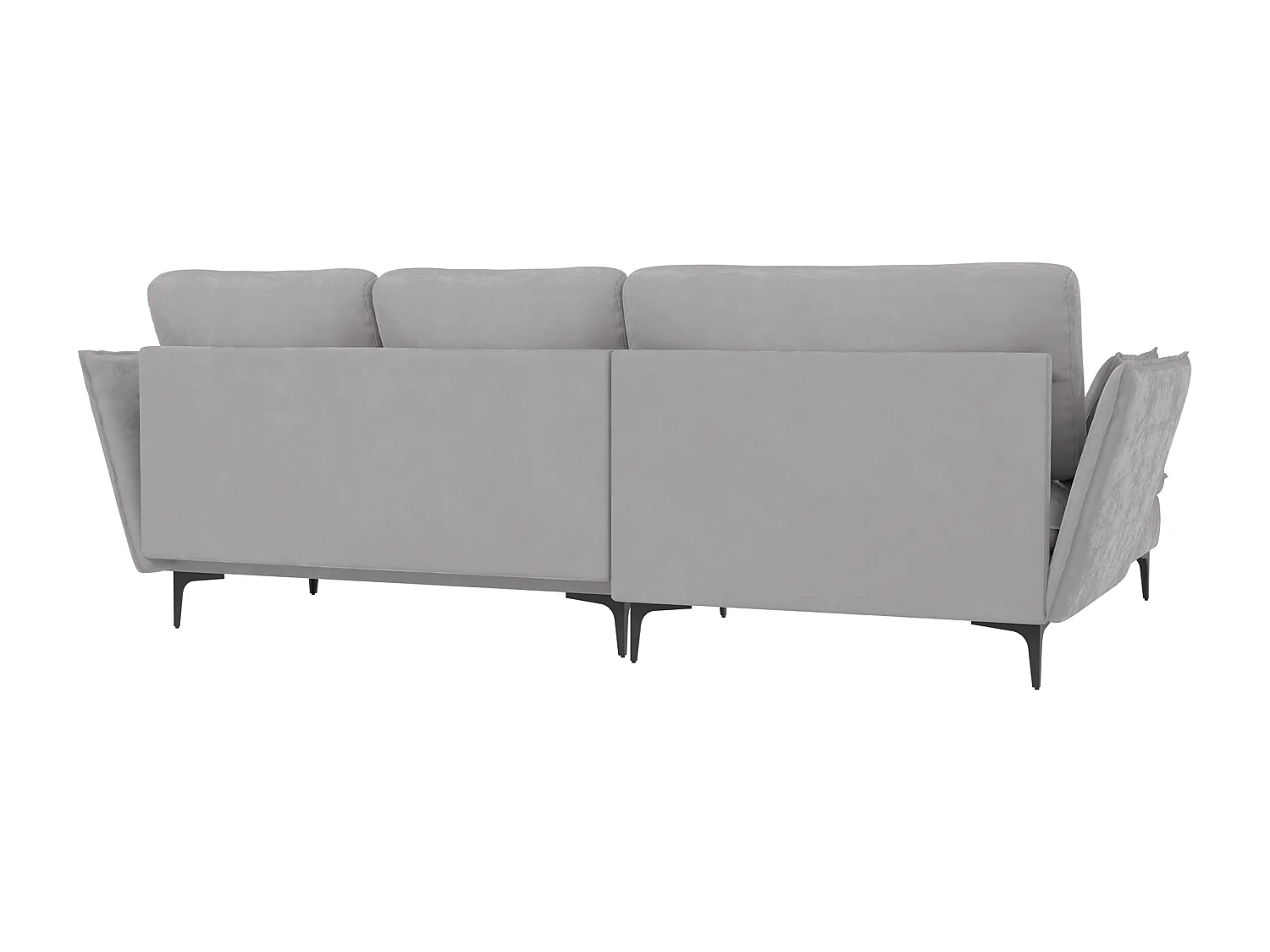 Christa Ecksofa mit Bettfunktion und Bettkasten aus Samt-Stoff mit hohen schwarzen Metallfüßen