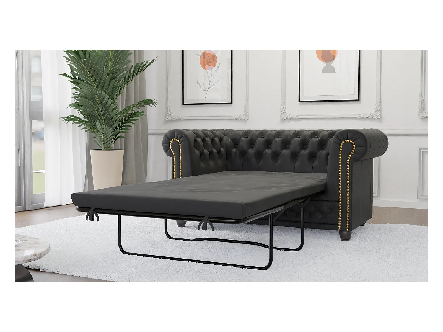 Selena 2-Sitzer Chesterfield Sofa mit Schlaffunktion Vintage Optik Microfaser