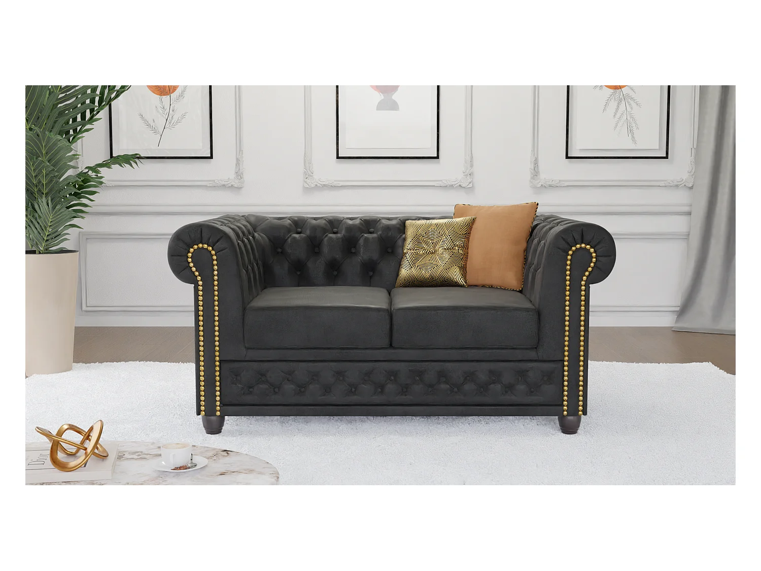 Selena 2-Sitzer Chesterfield Sofa mit Schlaffunktion Vintage Optik Microfaser
