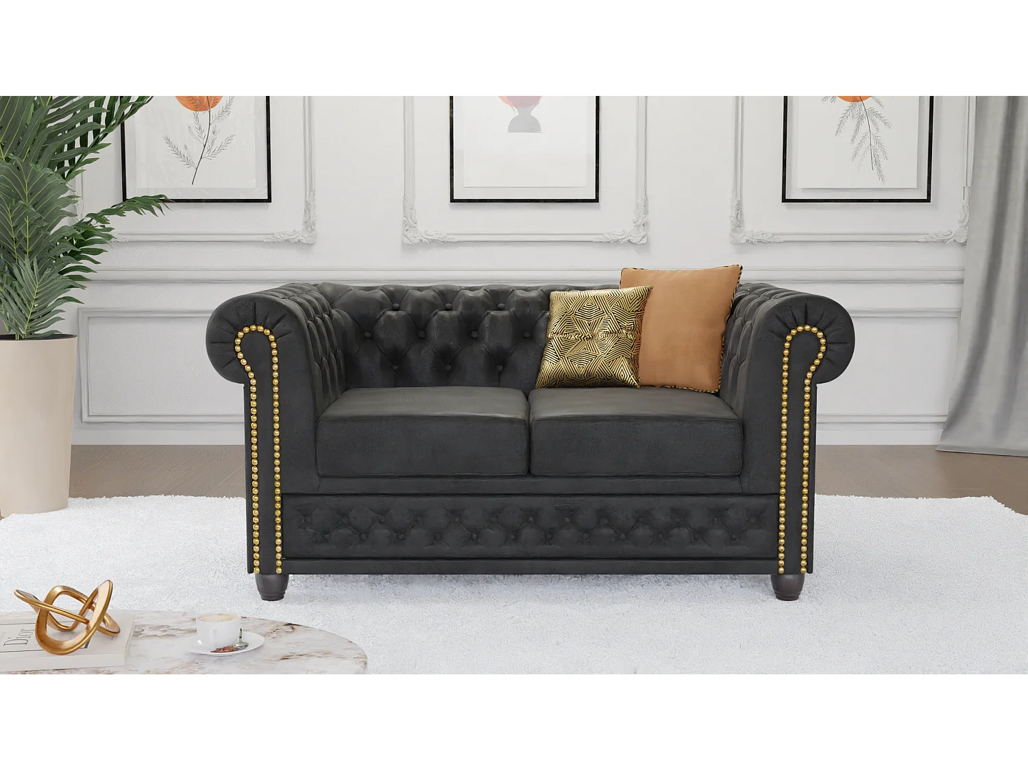 Selena 2-Sitzer Chesterfield Sofa mit Schlaffunktion Vintage Optik Microfaser