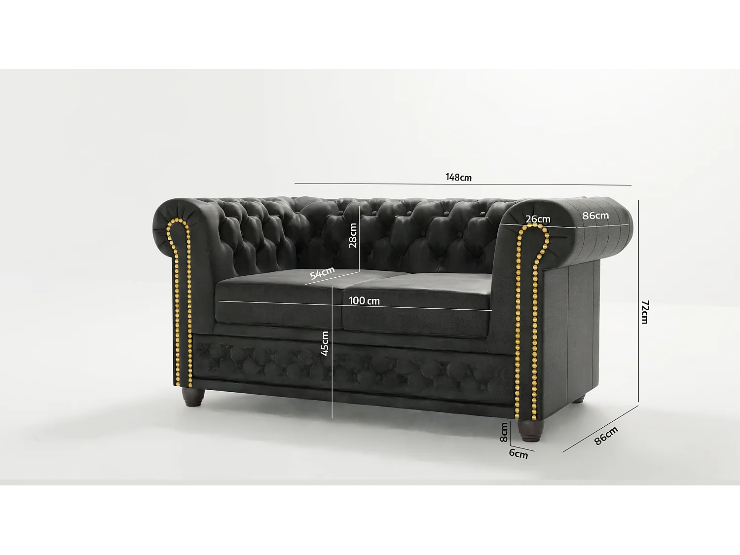 Selena 2-Sitzer Chesterfield Sofa mit Schlaffunktion Vintage Optik Microfaser