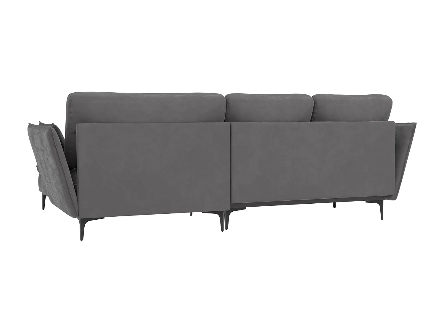 Christa Ecksofa mit Bettfunktion und Bettkasten aus Samt-Stoff mit hohen schwarzen Metallfüßen