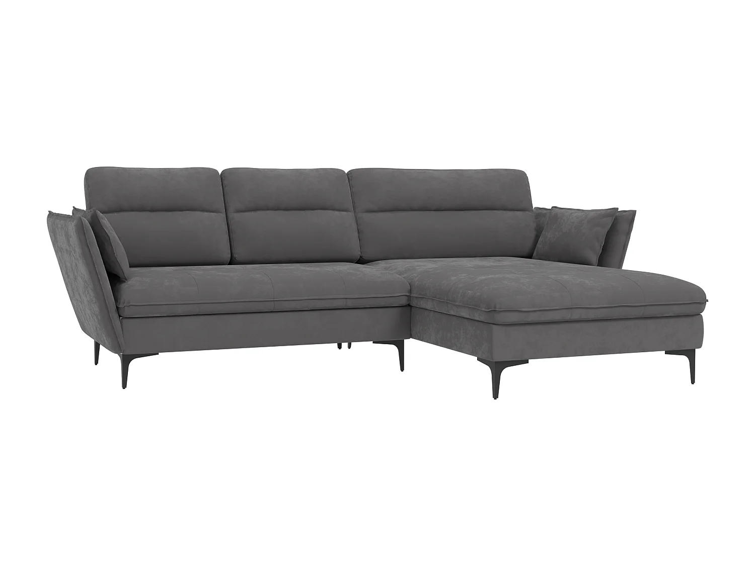 Christa Ecksofa mit Bettfunktion und Bettkasten aus Samt-Stoff mit hohen schwarzen Metallfüßen