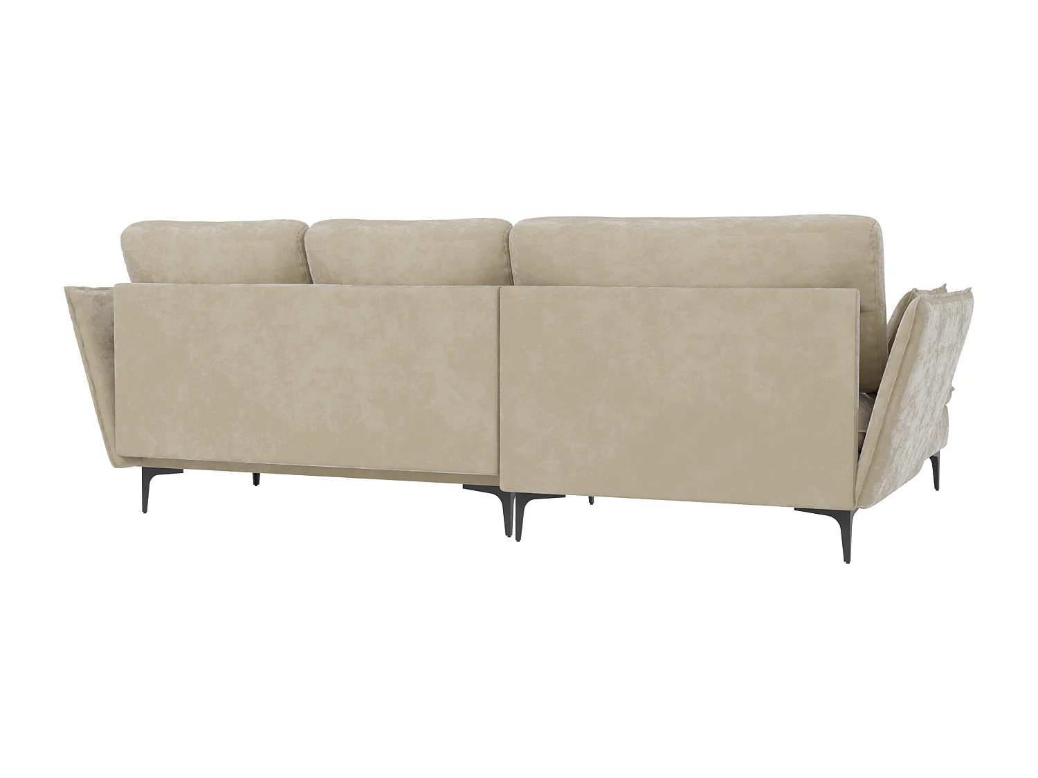 Christa Ecksofa mit Bettfunktion und Bettkasten aus Samt-Stoff mit hohen schwarzen Metallfüßen