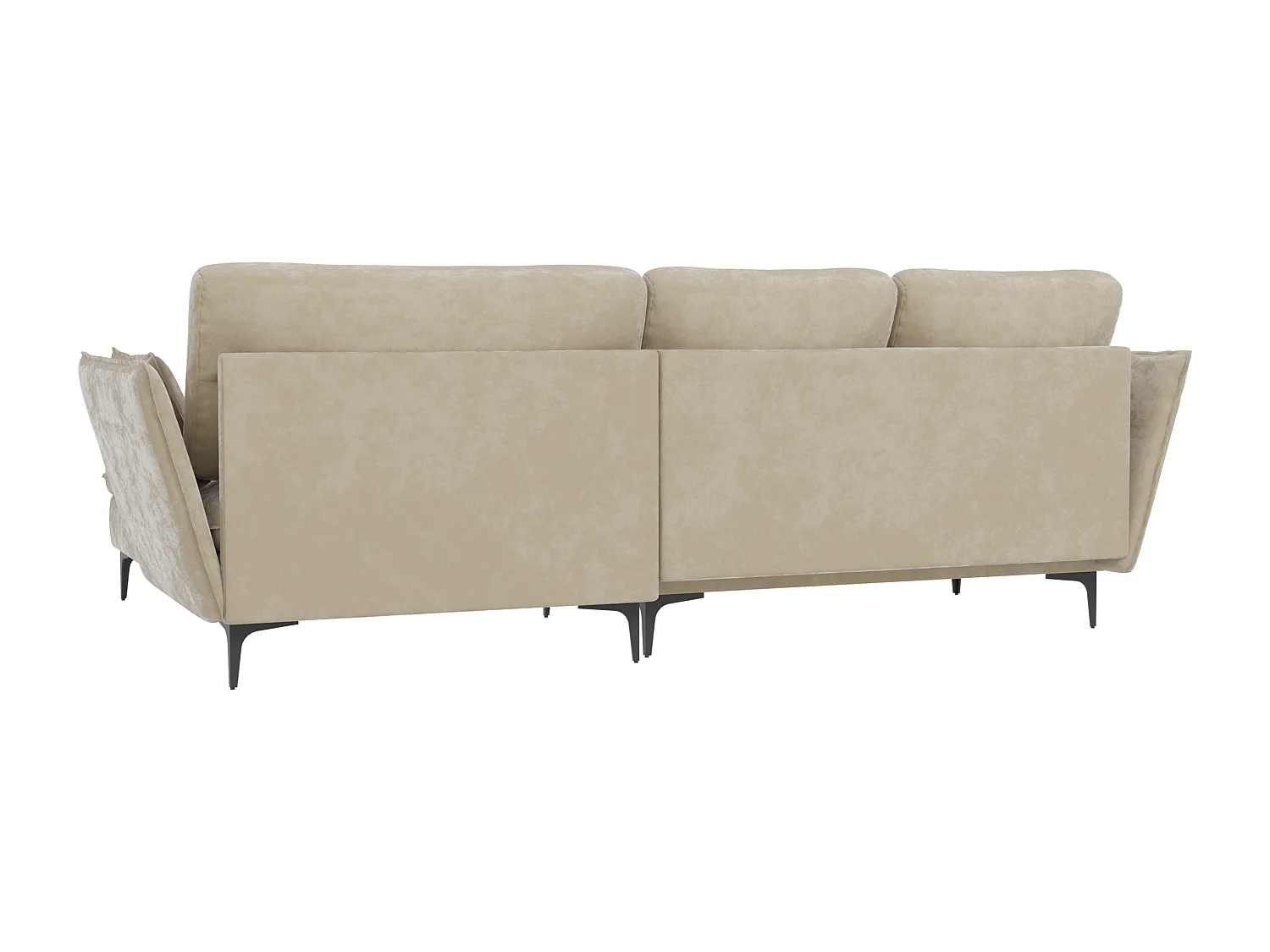 Christa Ecksofa mit Bettfunktion und Bettkasten aus Samt-Stoff mit hohen schwarzen Metallfüßen