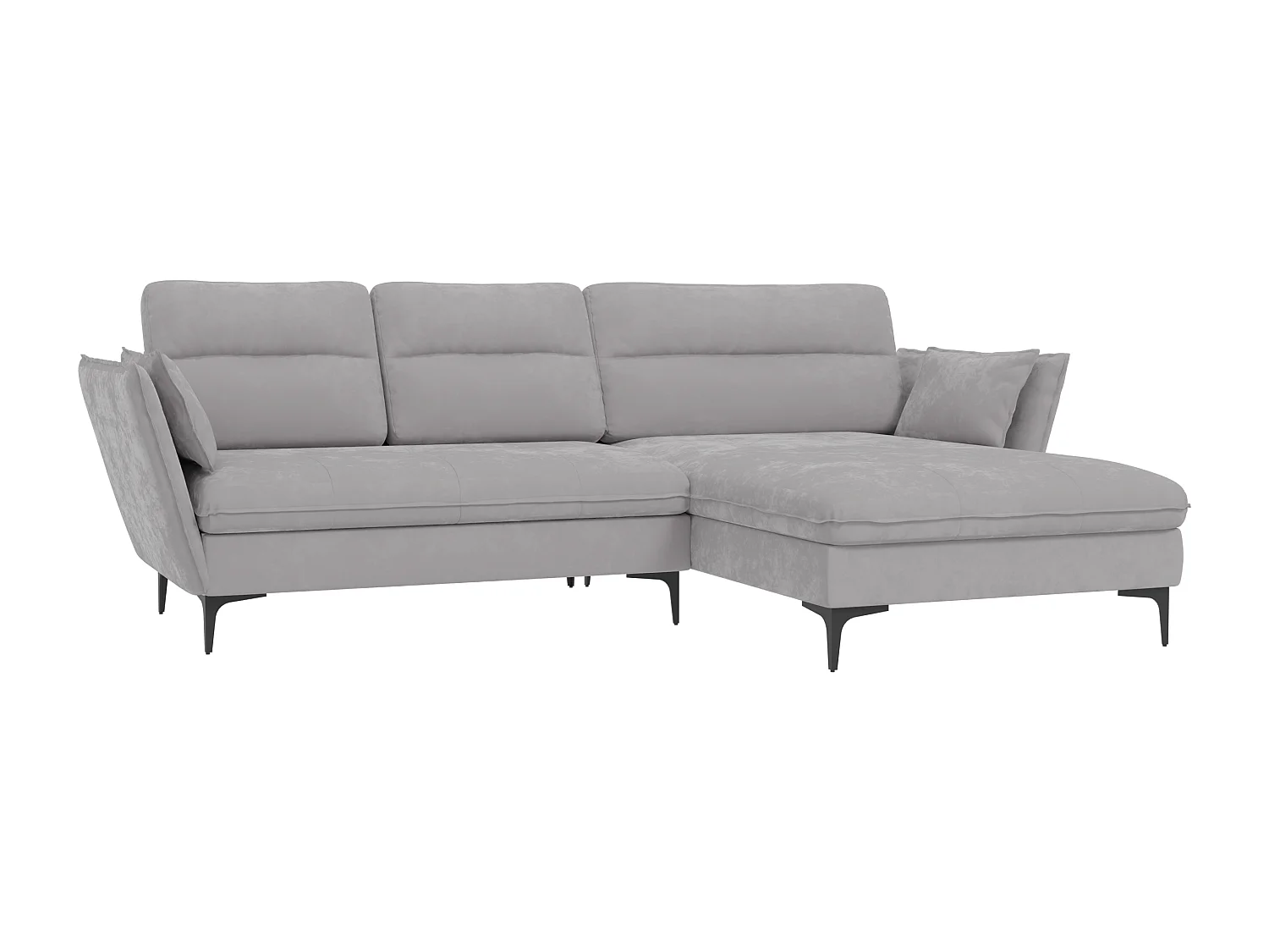 Christa Ecksofa mit Bettfunktion und Bettkasten aus Samt-Stoff mit hohen schwarzen Metallfüßen