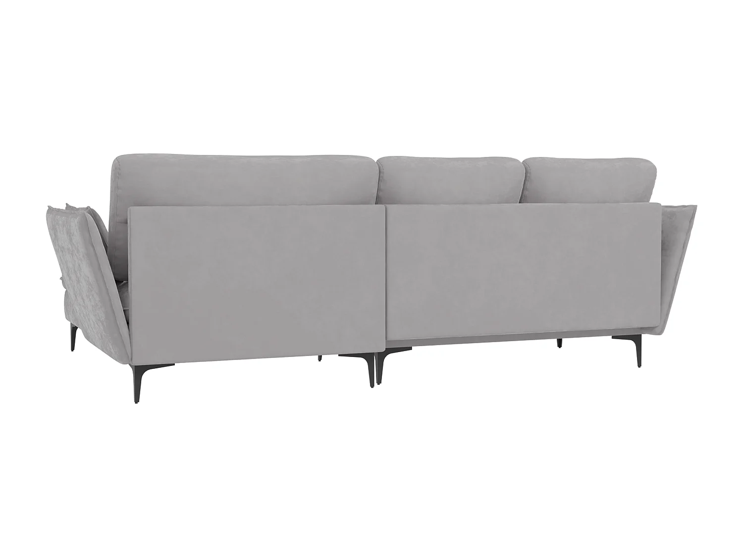 Christa Ecksofa mit Bettfunktion und Bettkasten aus Samt-Stoff mit hohen schwarzen Metallfüßen