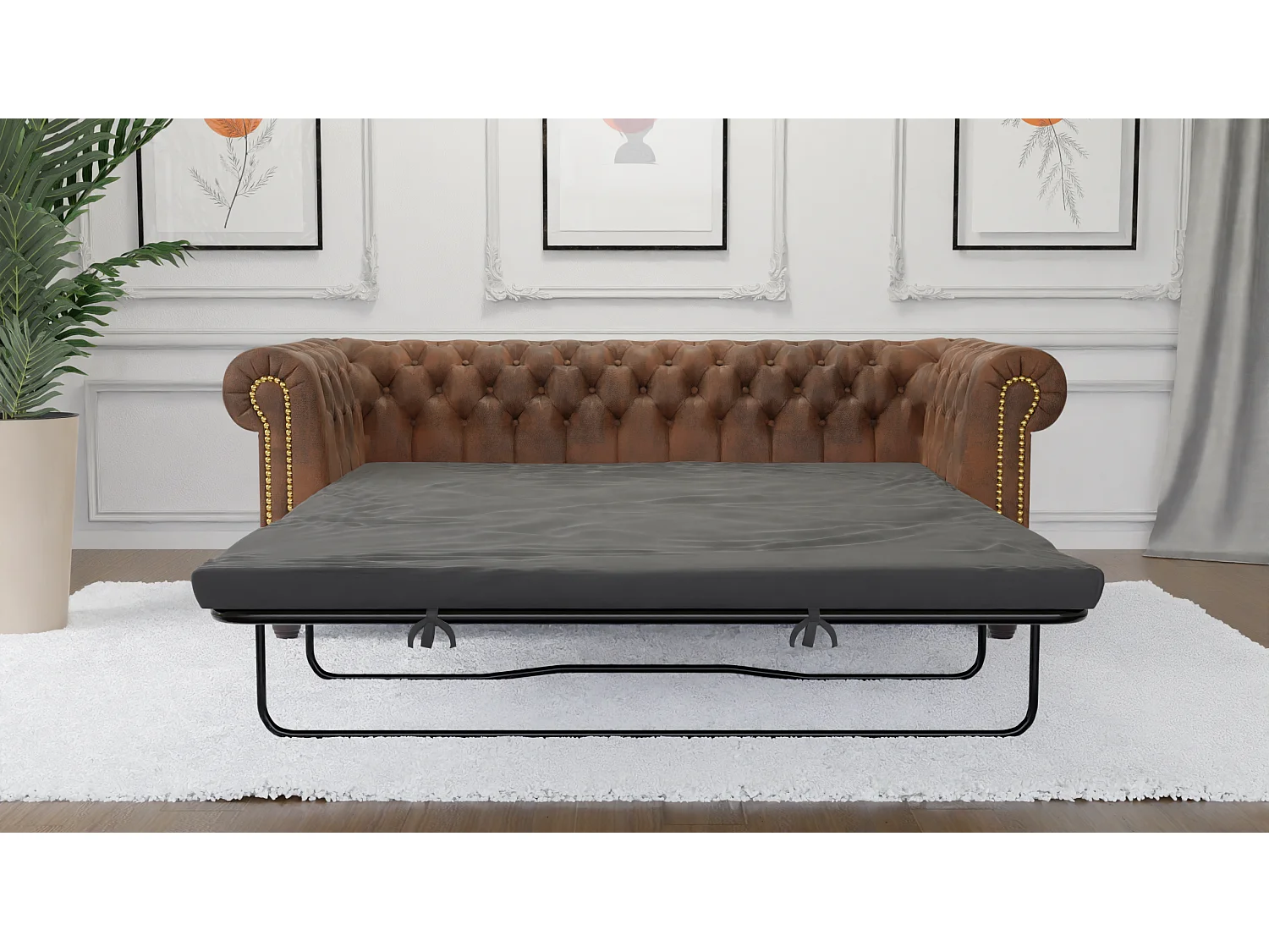Selena 3-Sitzer Chesterfield Sofa mit Schlaffunktion Vintage Optik Microfaser
