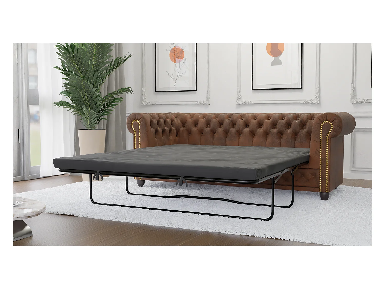 Selena 3-Sitzer Chesterfield Sofa mit Schlaffunktion Vintage Optik Microfaser