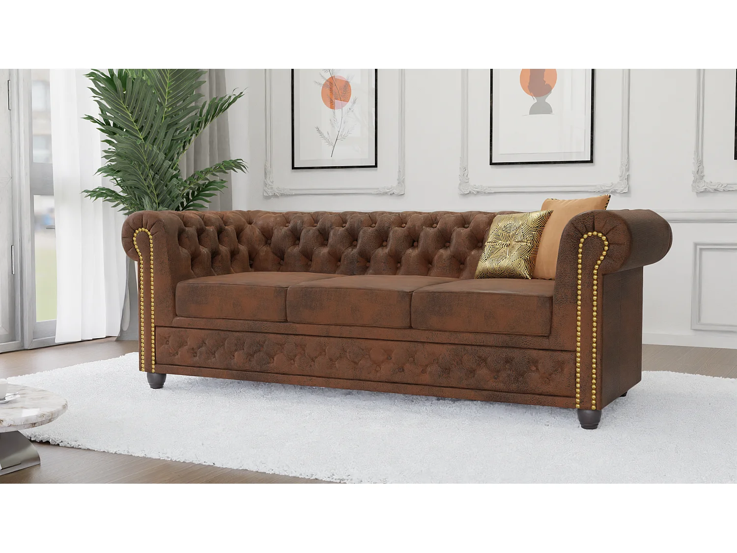 Selena 3-Sitzer Chesterfield Sofa mit Schlaffunktion Vintage Optik Microfaser
