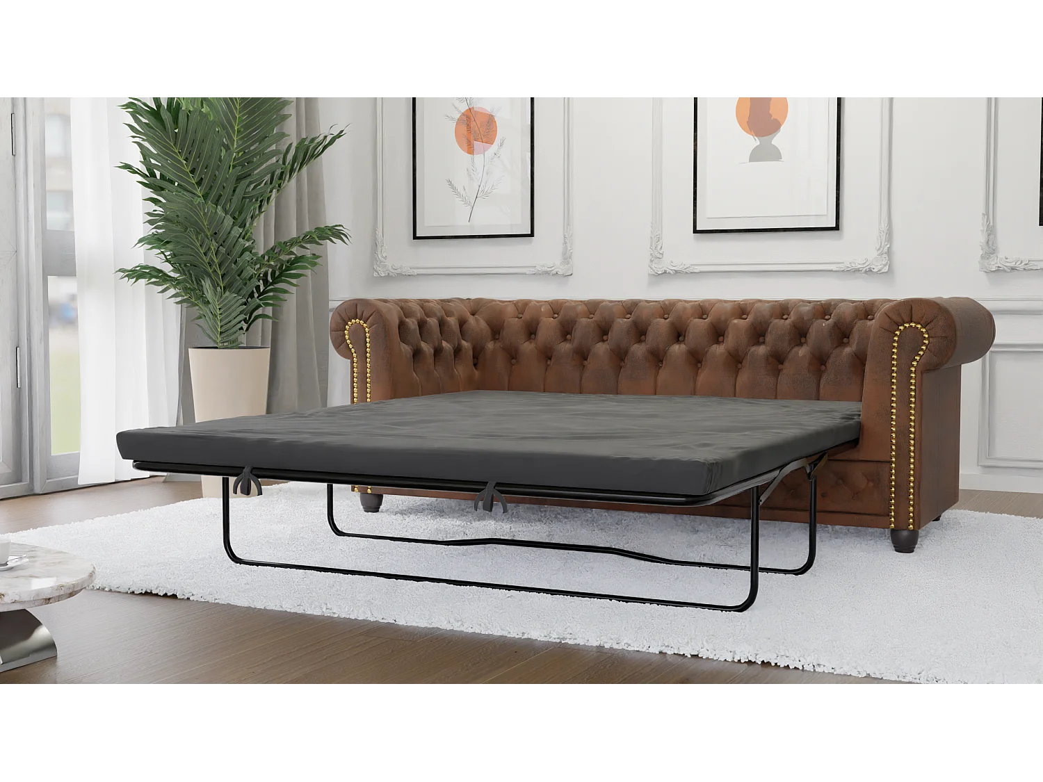 Selena 3-Sitzer Chesterfield Sofa mit Schlaffunktion Vintage Optik Microfaser