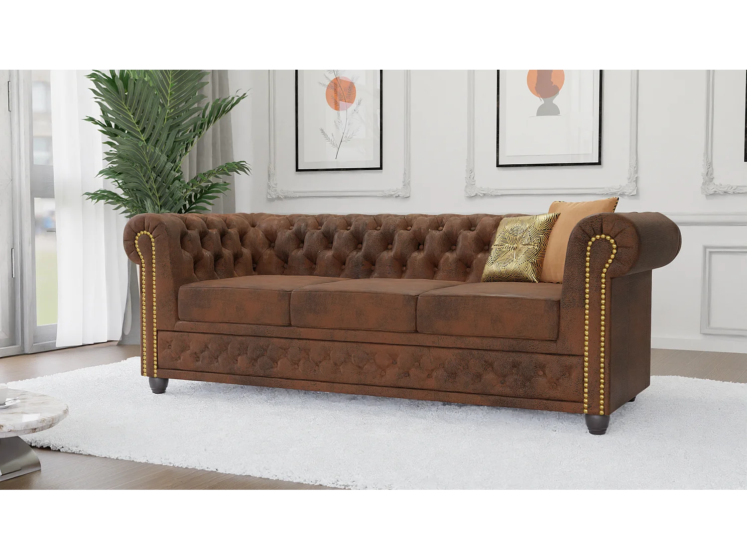 Selena 3-Sitzer Chesterfield Sofa mit Schlaffunktion Vintage Optik Microfaser