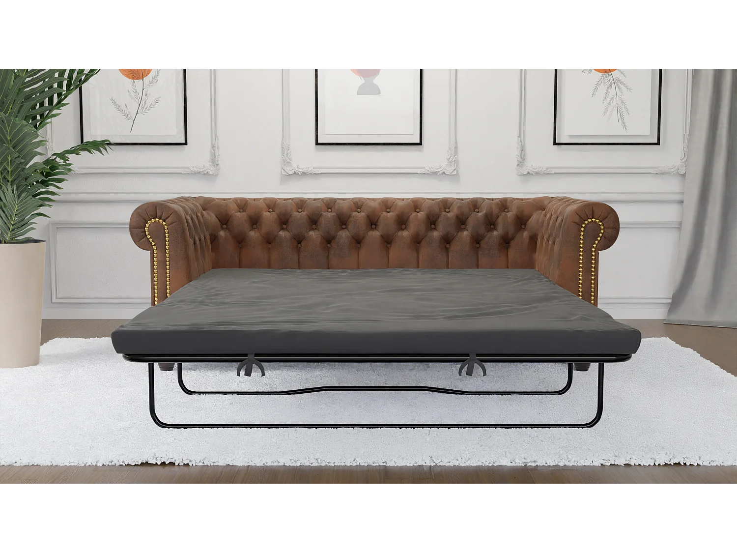 Selena 3-Sitzer Chesterfield Sofa mit Schlaffunktion Vintage Optik Microfaser