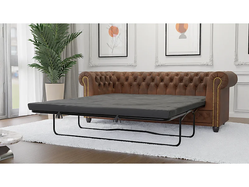 Selena 3-Sitzer Chesterfield Sofa mit Schlaffunktion Vintage Optik Microfaser