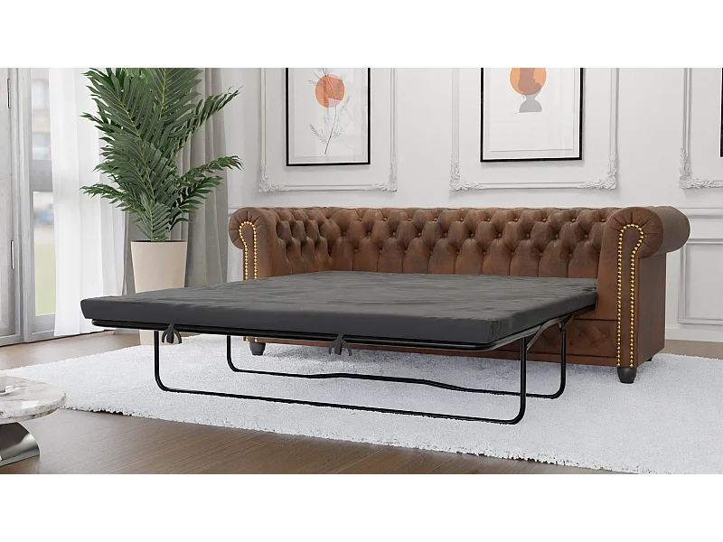 Selena 3-Sitzer Chesterfield Sofa mit Schlaffunktion Vintage Optik Microfaser