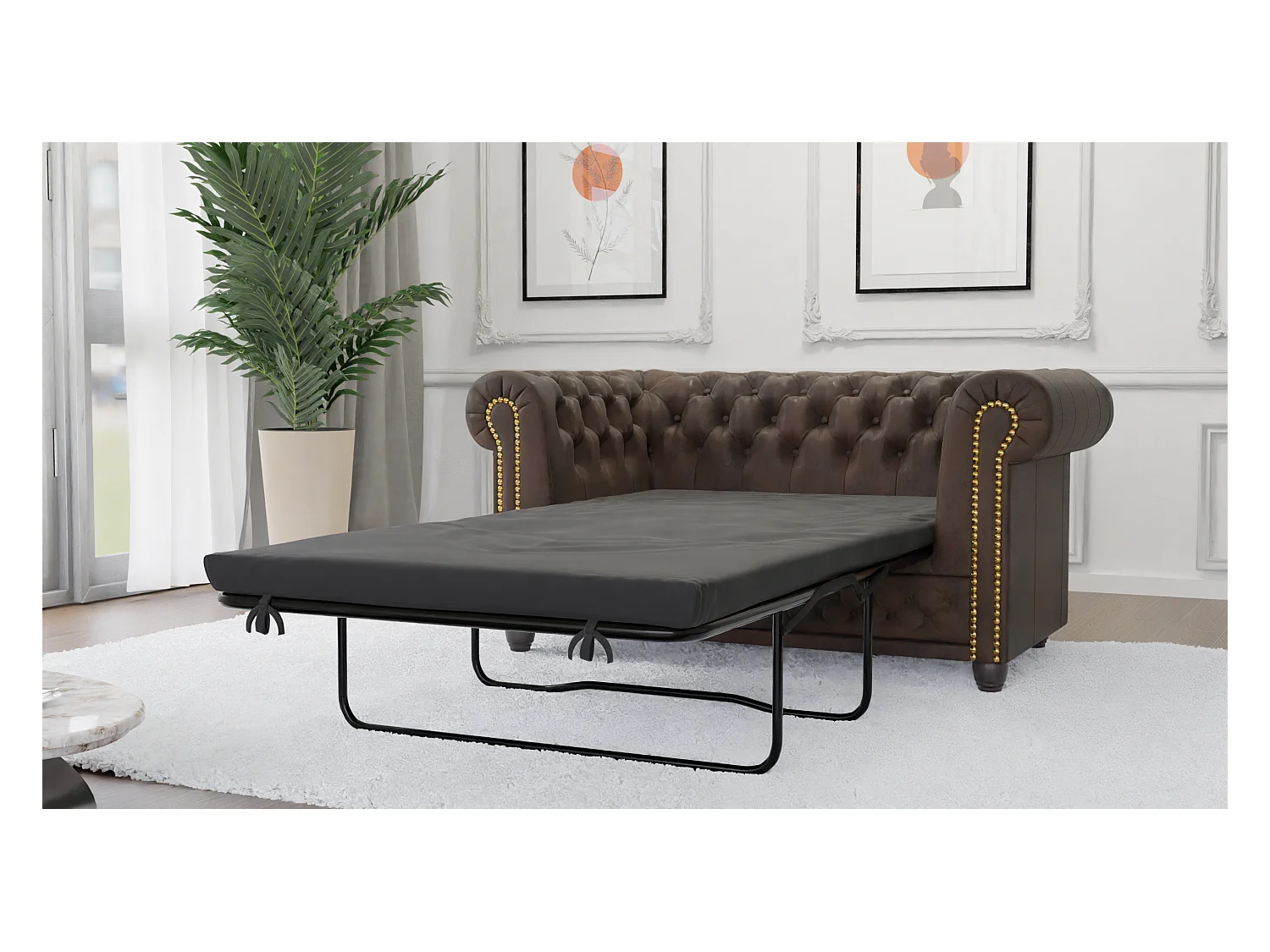 Selena 2-Sitzer Chesterfield Sofa mit Schlaffunktion Vintage Optik Microfaser