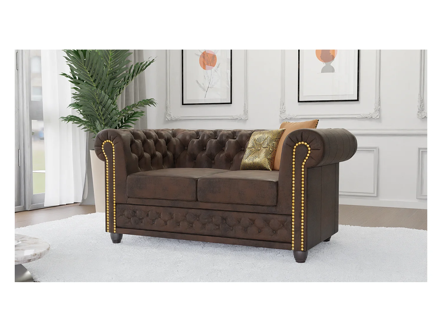 Selena 2-Sitzer Chesterfield Sofa mit Schlaffunktion Vintage Optik Microfaser