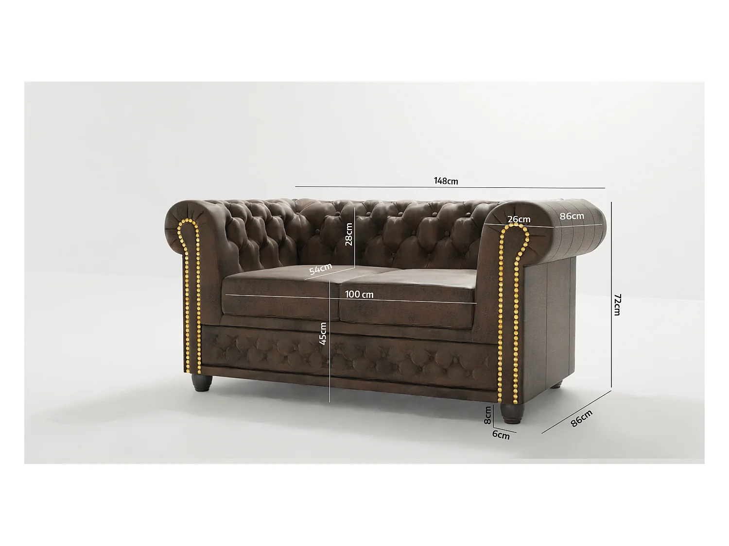 Selena 2-Sitzer Chesterfield Sofa mit Schlaffunktion Vintage Optik Microfaser