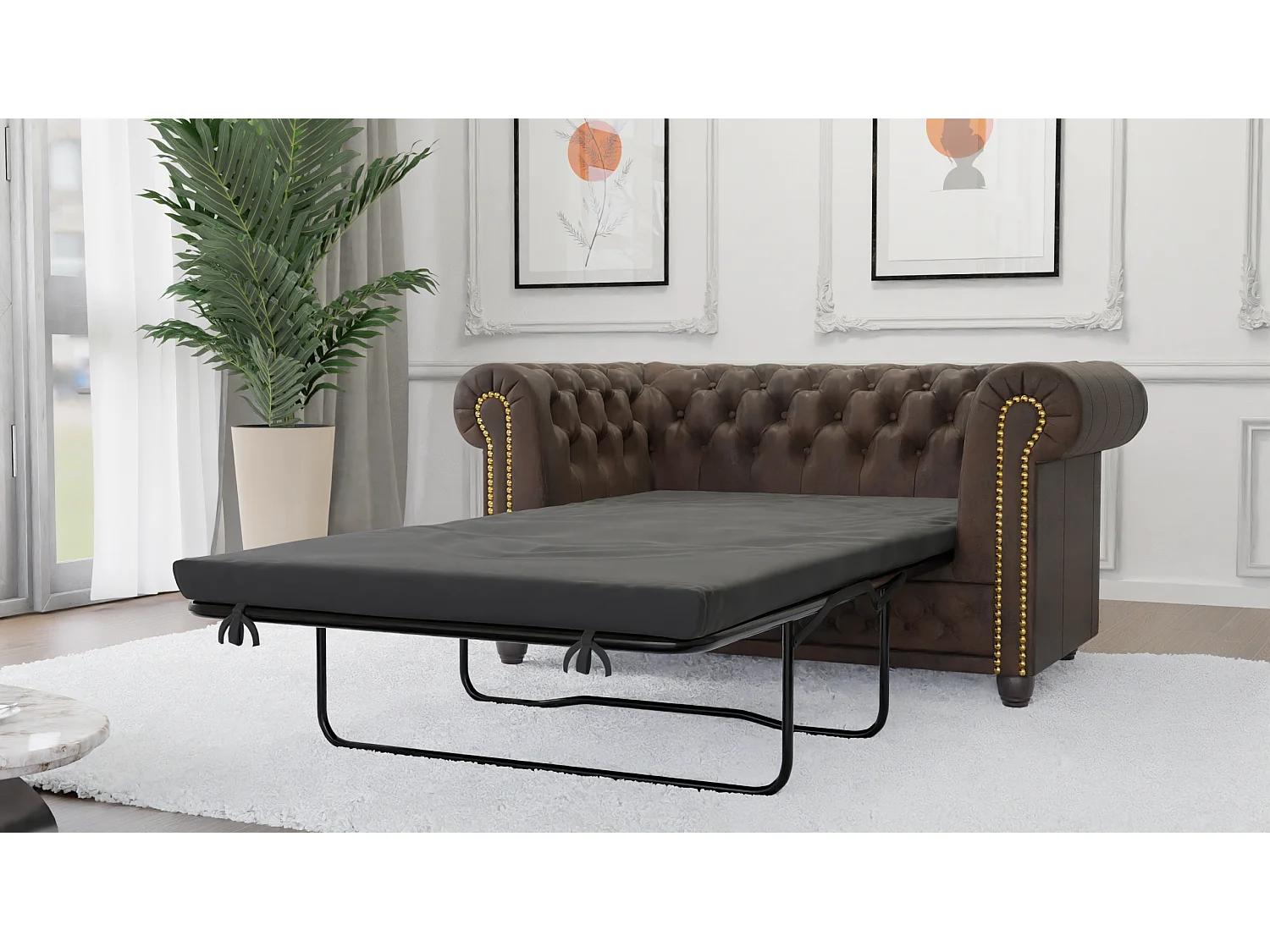 Selena 2-Sitzer Chesterfield Sofa mit Schlaffunktion Vintage Optik Microfaser