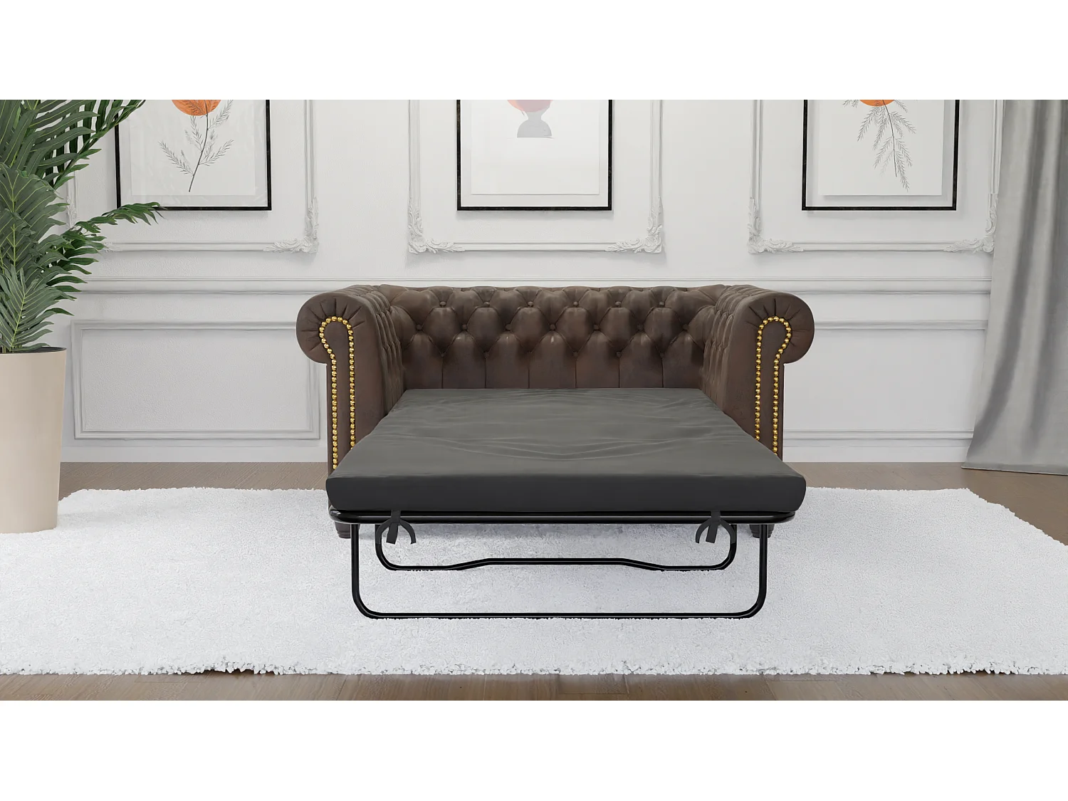 Selena 2-Sitzer Chesterfield Sofa mit Schlaffunktion Vintage Optik Microfaser
