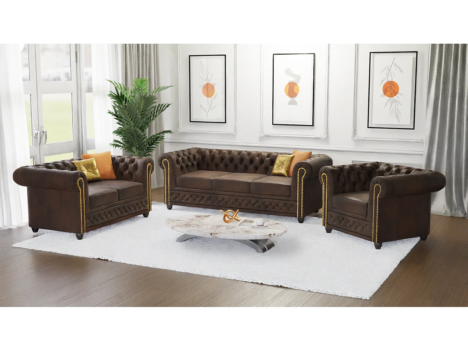 Selena 2-Sitzer Chesterfield Sofa mit Schlaffunktion Vintage Optik Microfaser