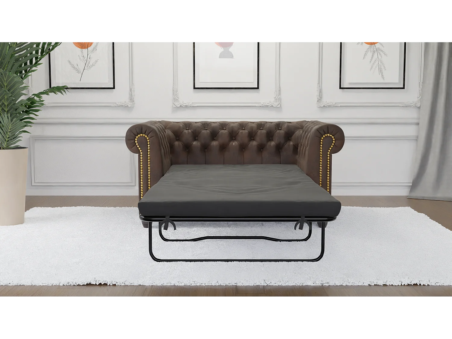 Selena 2-Sitzer Chesterfield Sofa mit Schlaffunktion Vintage Optik Microfaser